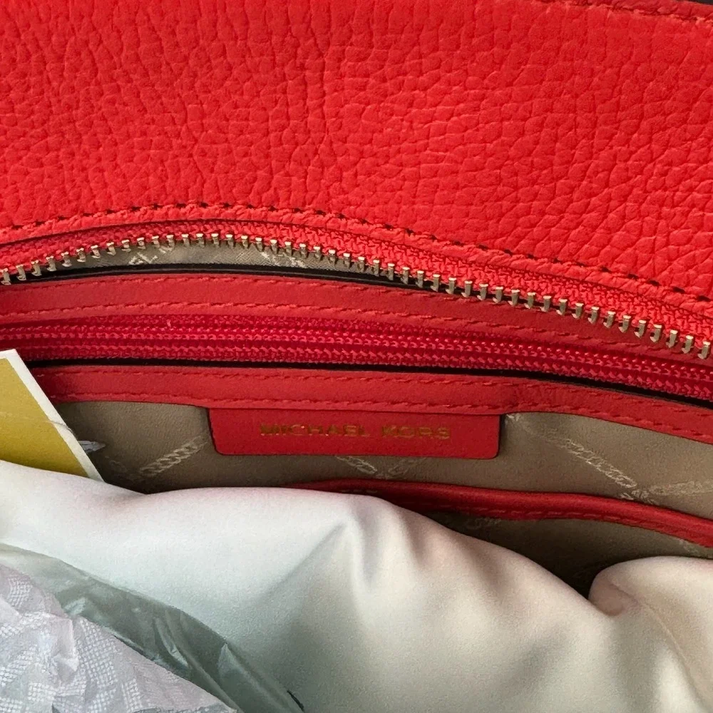 Michael Kors Large Tote Bag Red‎ Leather Double Handle Zip Top Shoulder Bag